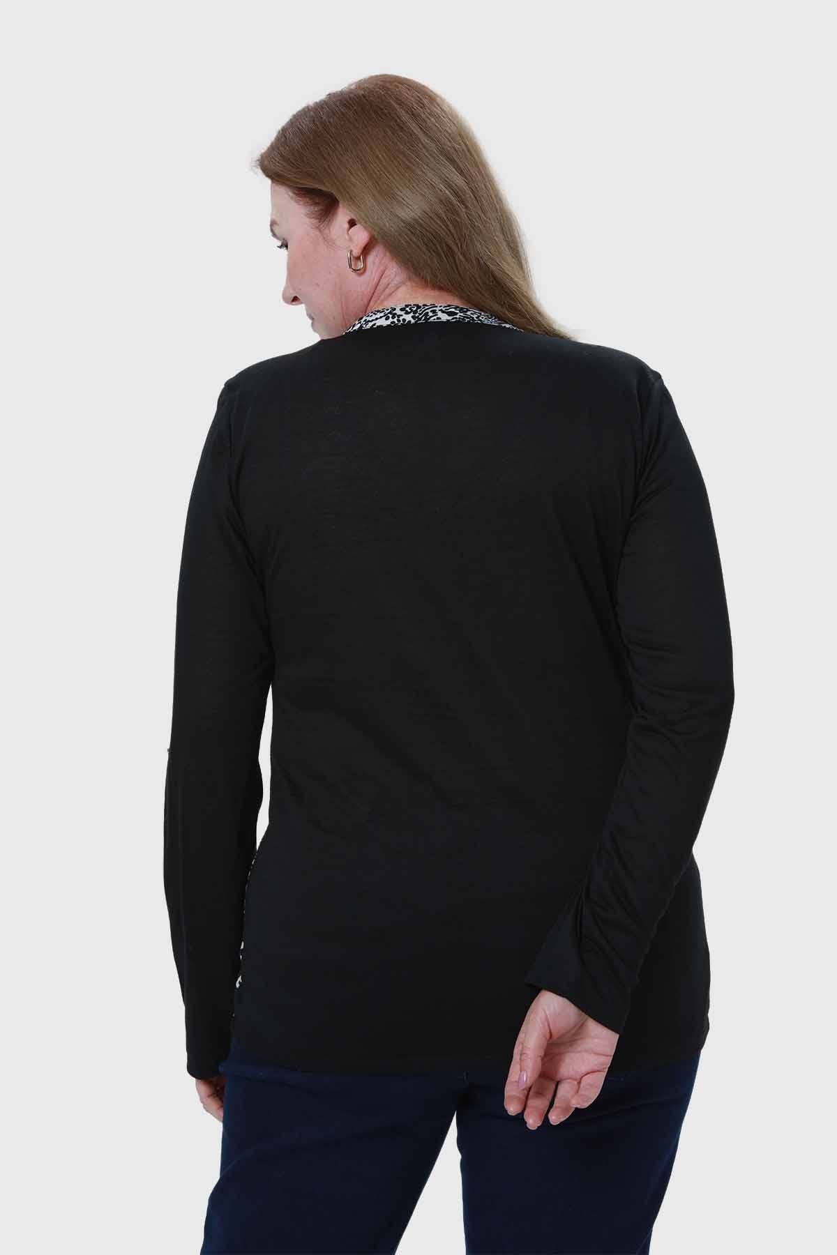 Polera Mujer Cuello Abotonado Negro