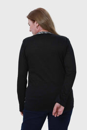 Polera Mujer Cuello Abotonado Negro