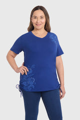 Polera Mujer Print & Strass Azul