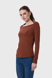 Polera Mujer Escote Recto Café