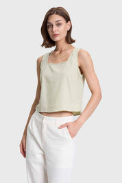 Blusa Mujer Crop Escote Cuadrado Caqui