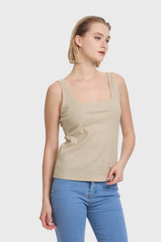 Polera Mujer Pabilo Escote Cuadrado Dorado