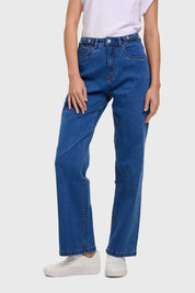 Jeans Mujer Recto Ajuste Cintura Azul