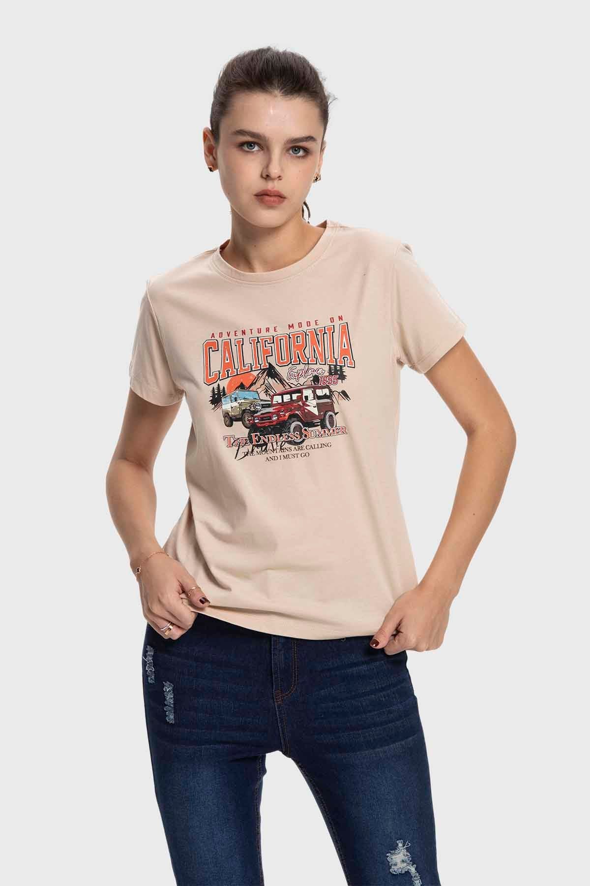 Polera Mujer Básica Print Beige