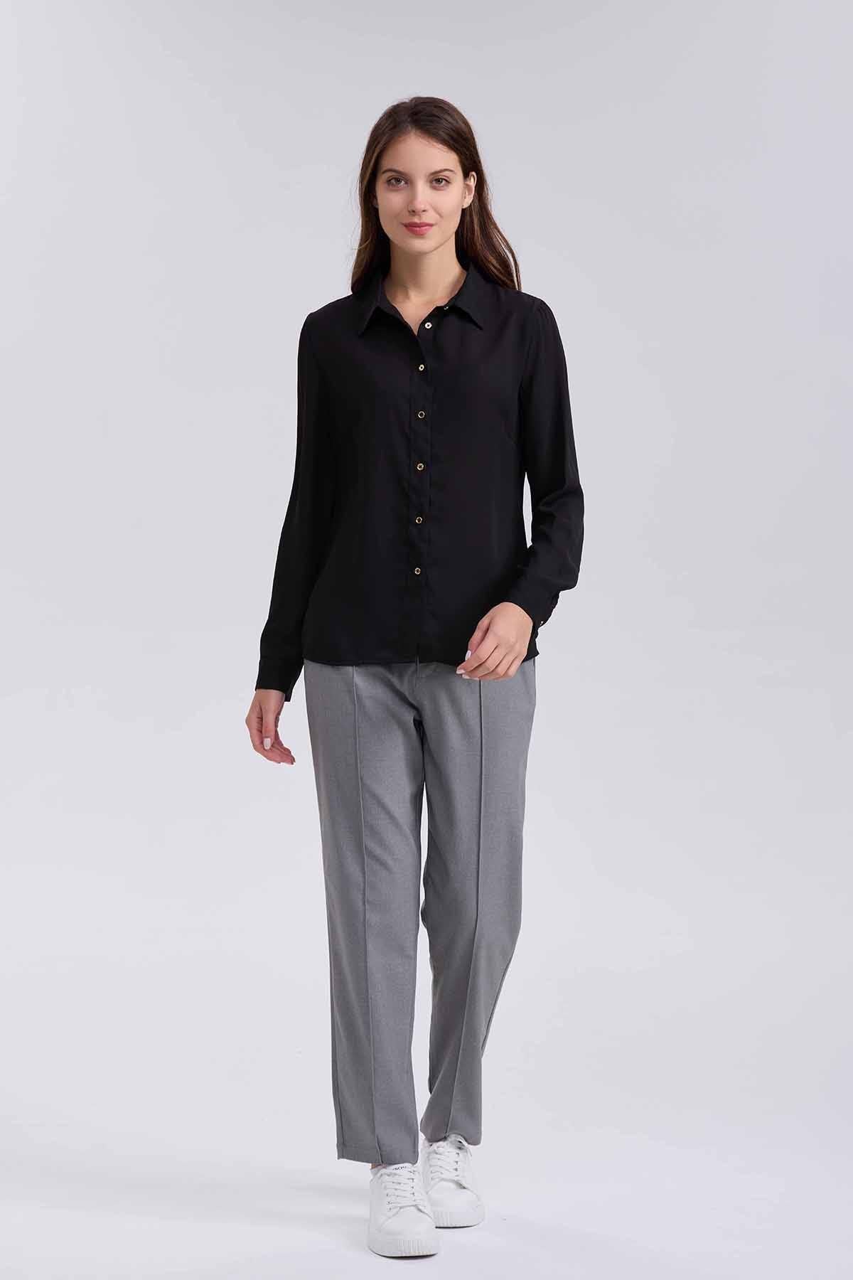 Blusa Mujer Abotónada Crep Largo Negro