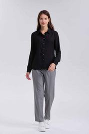 Blusa Mujer Abotónada Crep Largo Negro