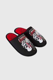 Pantufla mujer Cruella negra con diseño divertido y estampado colorido.