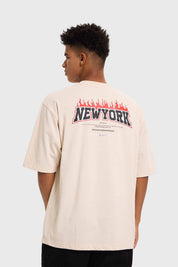 Polera Hombre Print Flamas Beige