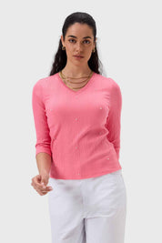 Polera Mujer Rib Terminación Rosado