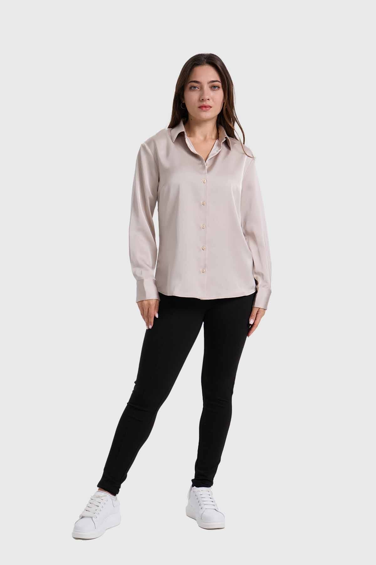 Blusa Mujer Satinada Abotonada Gris