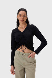 Polera Mujer Recogido Delantero Negro