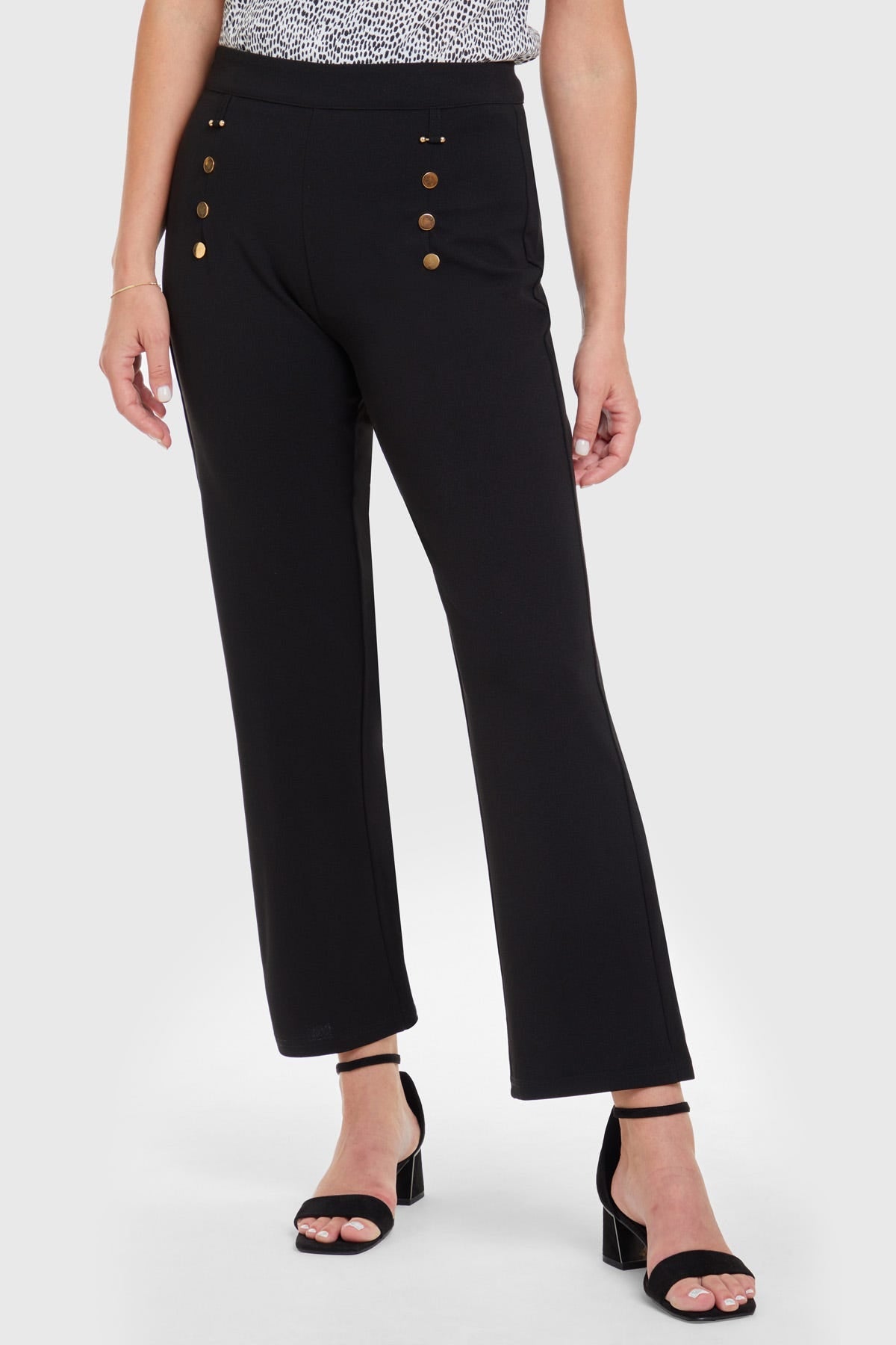 Pantalón Recto Aplicación Pretina Negro