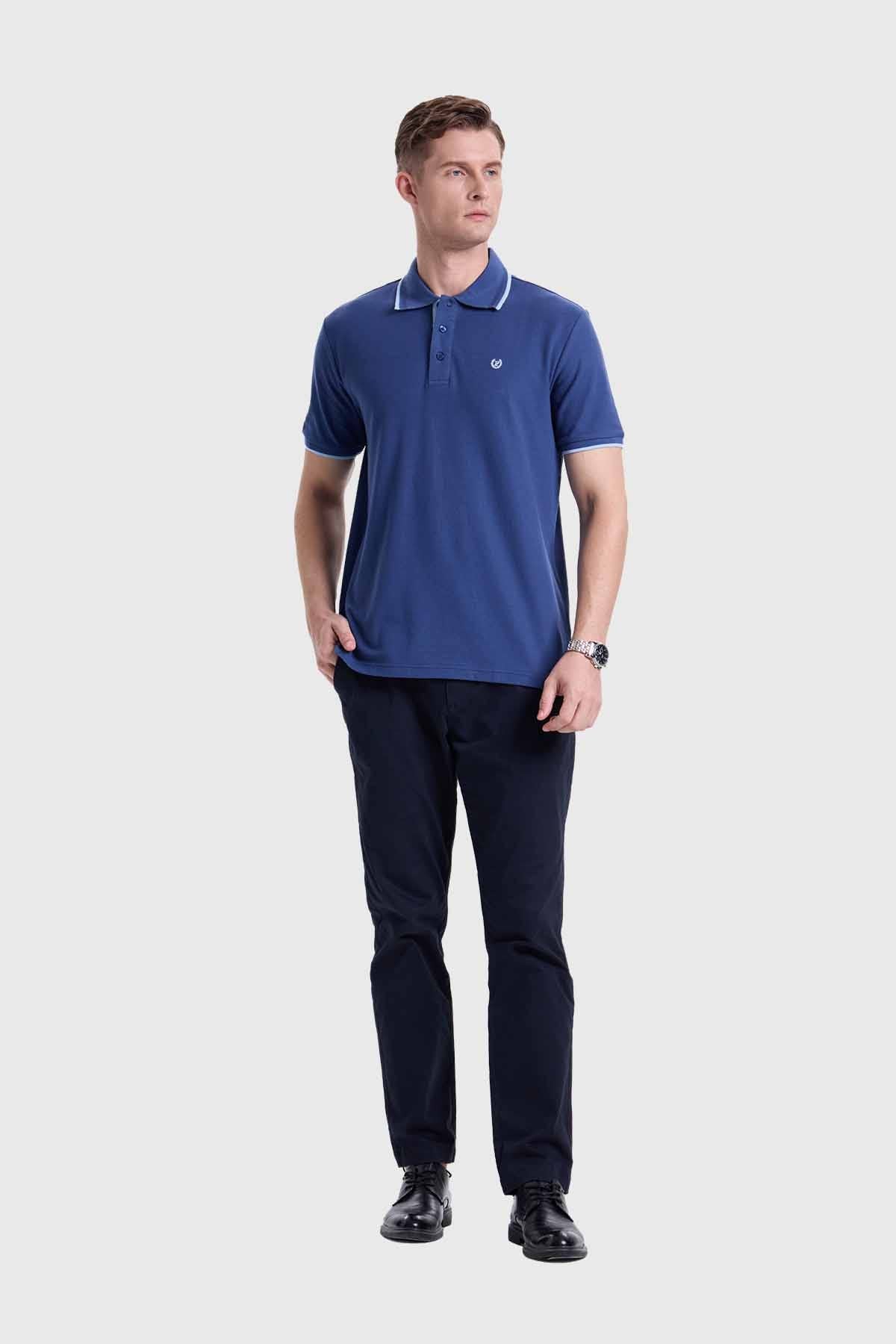 POLERA HOMBRE PIQUÉ BÁSICA LISA AZUL