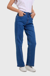 Jeans Mujer Recto Ajuste Cintura Azul