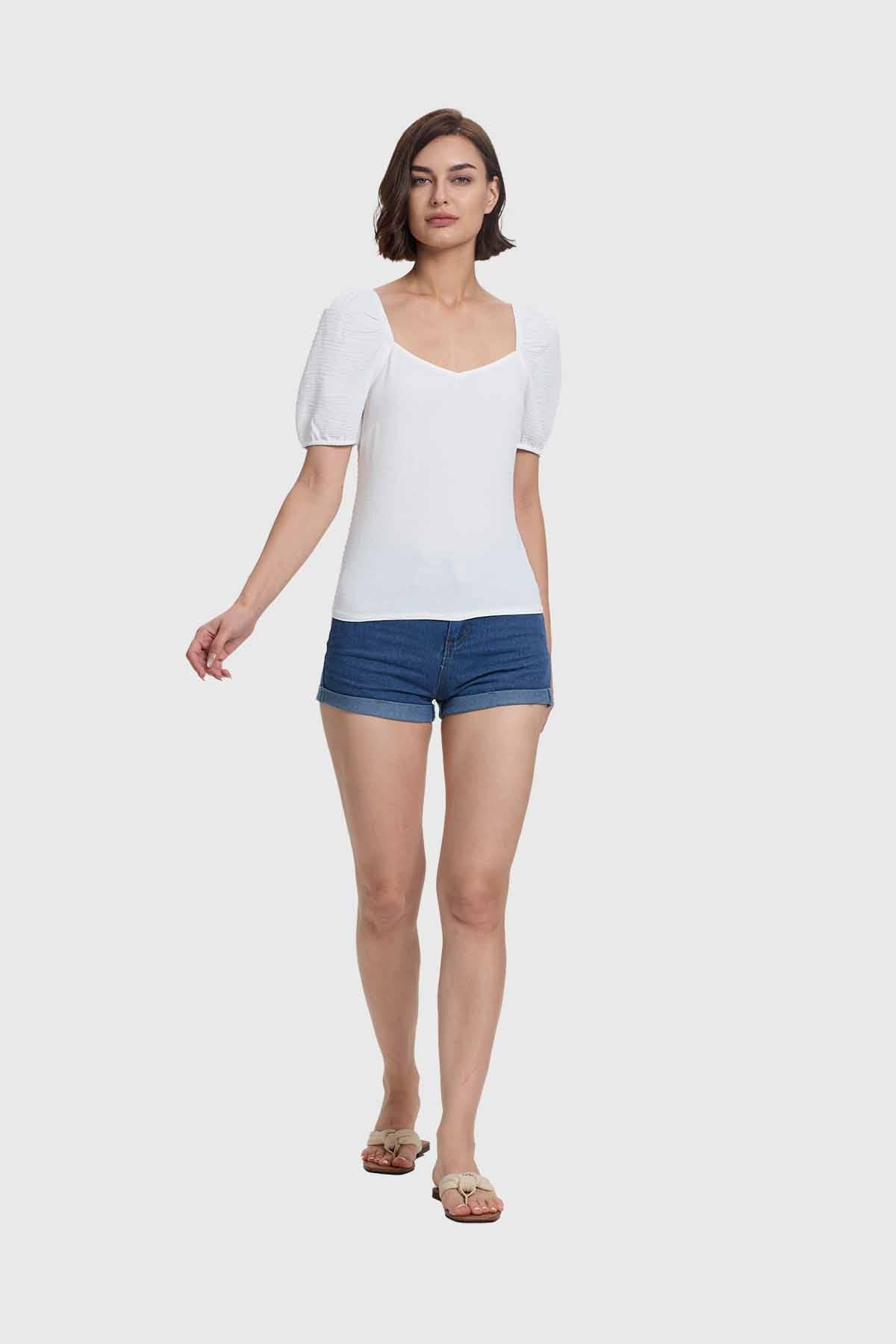 Blusa Mujer Manga Globo Panal Espalda Crudo