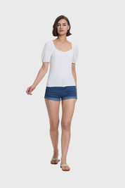 Blusa Mujer Manga Globo Panal Espalda Crudo