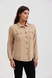 Blusa Mujer Manga Roll Up Taupe
