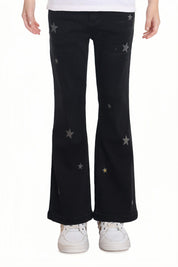 Jeans Niña Flare Estampado Y Negro