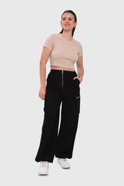 Pantalón Mujer Cargo Cierres Negro