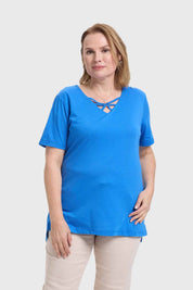 Polera Mujer Escote Recogido Azul