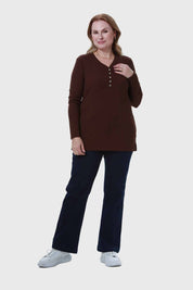Polera Mujer Cuello V Rib Café