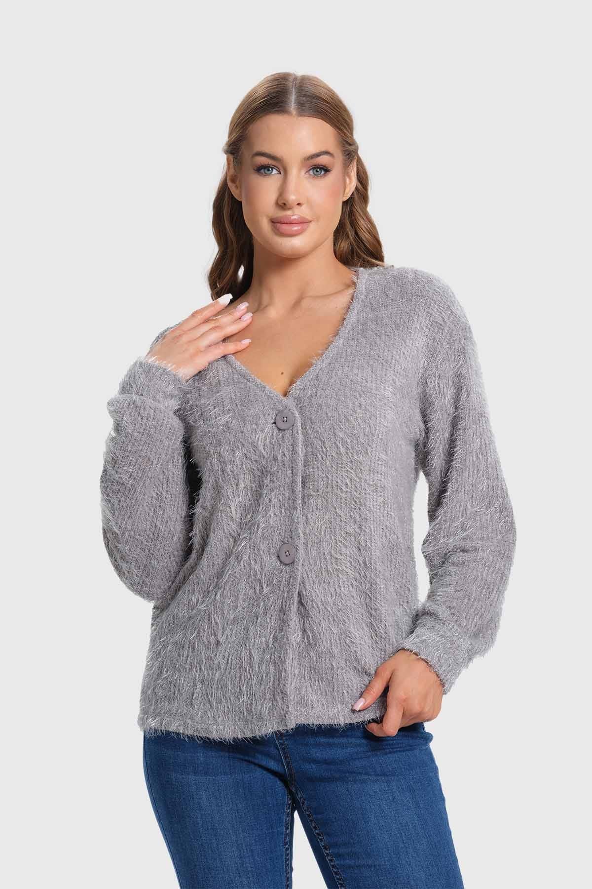 Sweater Mujer Abierto Gris