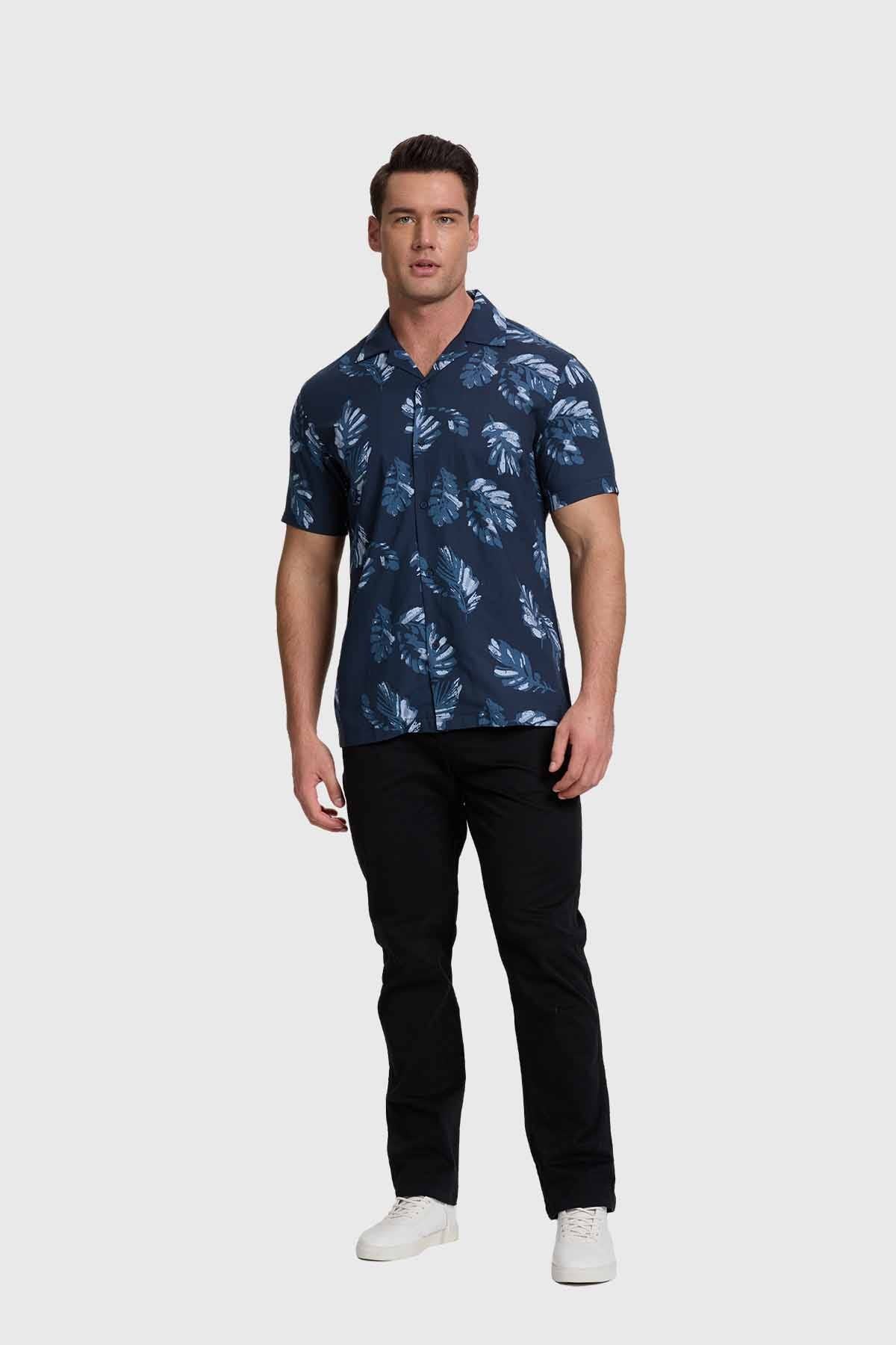 Camisa Hombre Print Hojas Azul