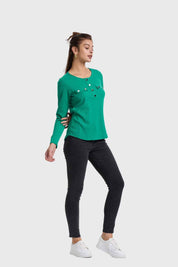 Polera Mujer Pata Botón Rib Verde