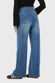Jeans Mujer Bolsillos Calce Recto Azul