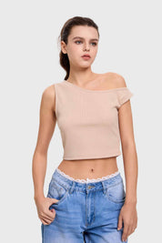 Polera Mujer Top Asimétrico Beige