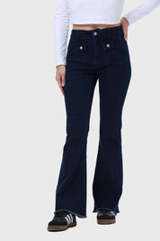 Jeans Mujer Flare Cargo Azul Índigo