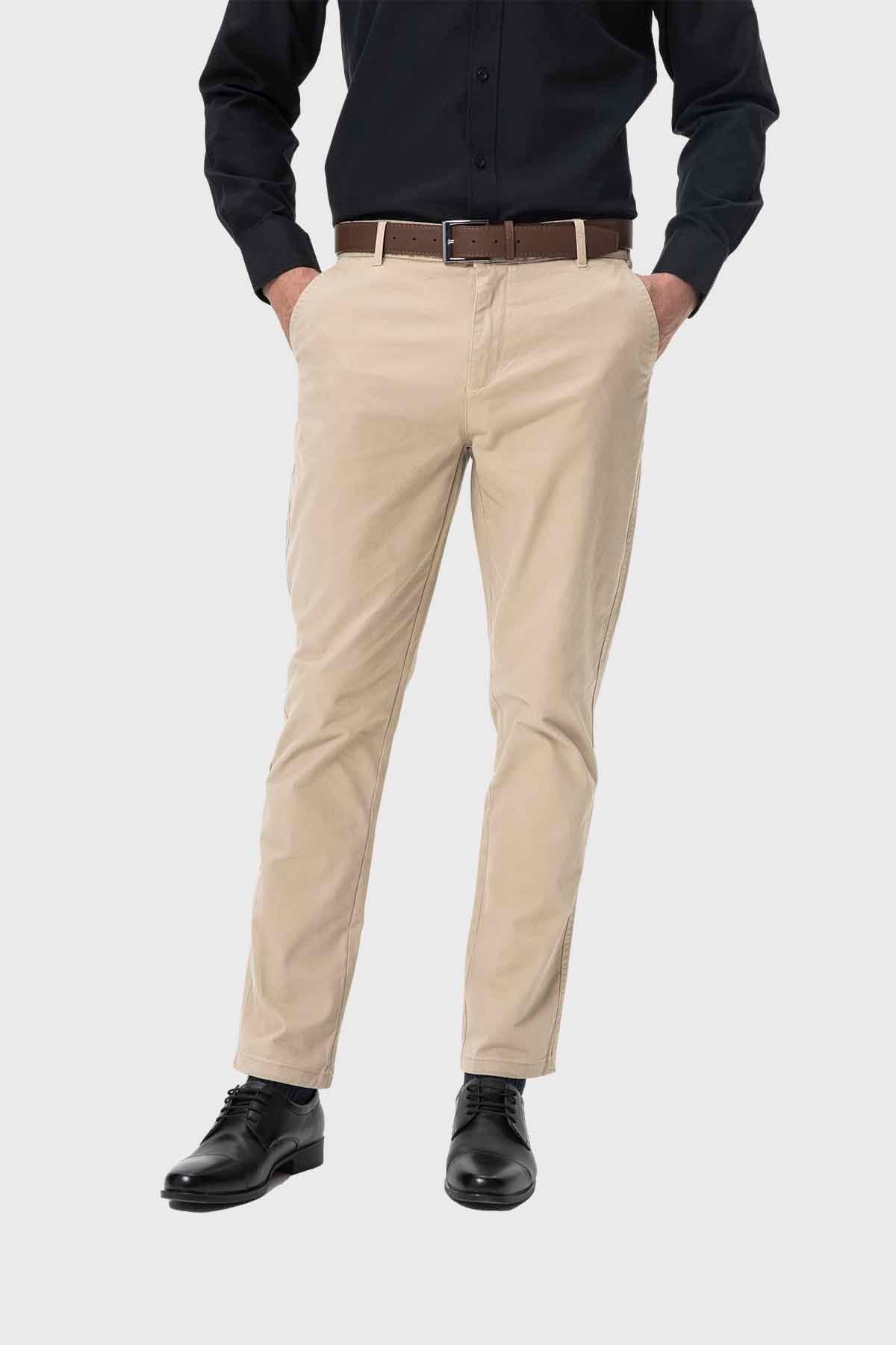 Pantalón Hombre Chino Cinturón Beige