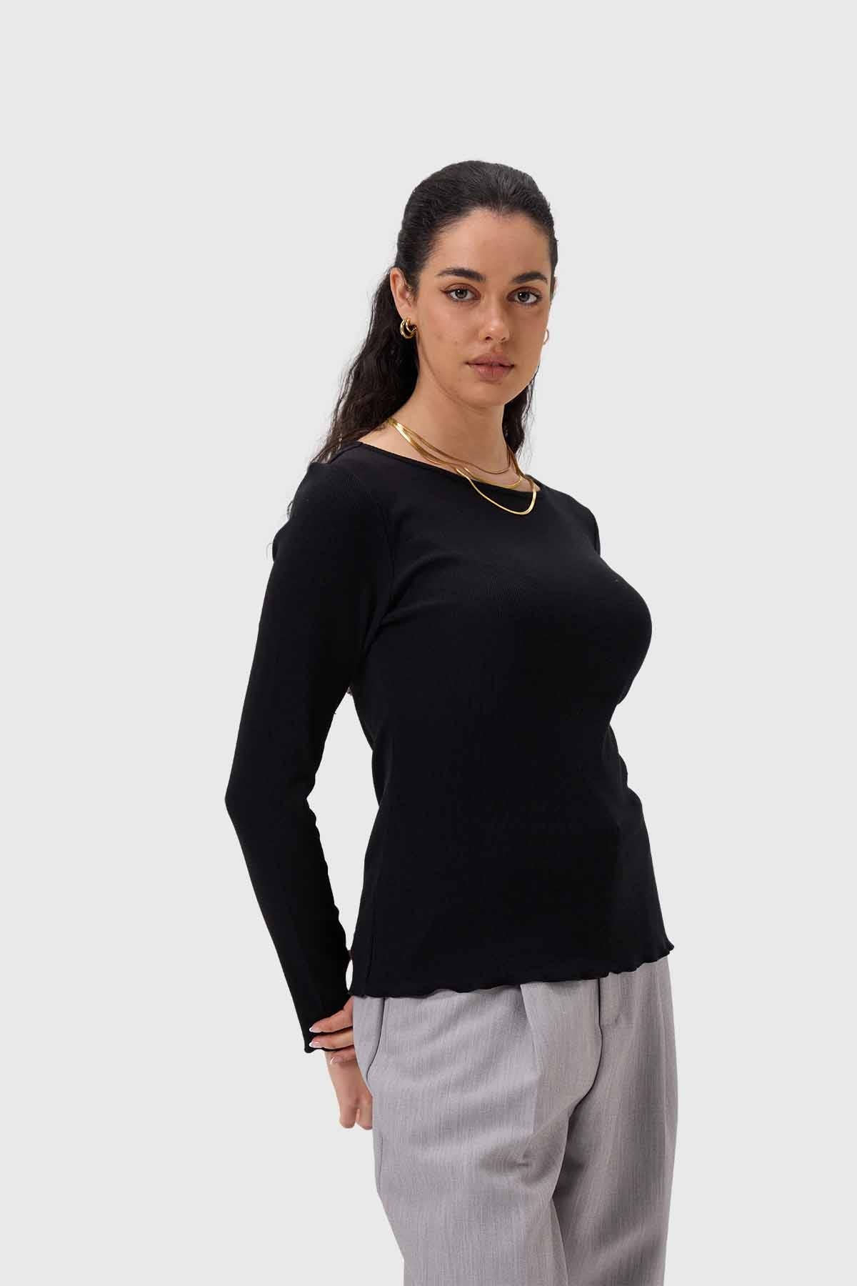 Polera Mujer Rib Negro