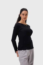 Polera Mujer Rib Negro