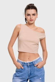 Polera Mujer Top Asimétrico Beige