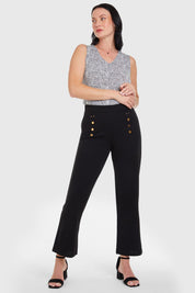 Pantalón Recto Aplicación Pretina Negro