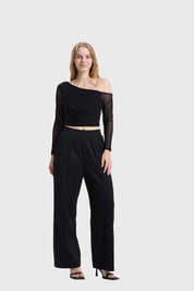 Polera Mujer Drapeada Simetric Negro