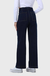 Jeans Mujer Bolsillo D Calce Recto Azul