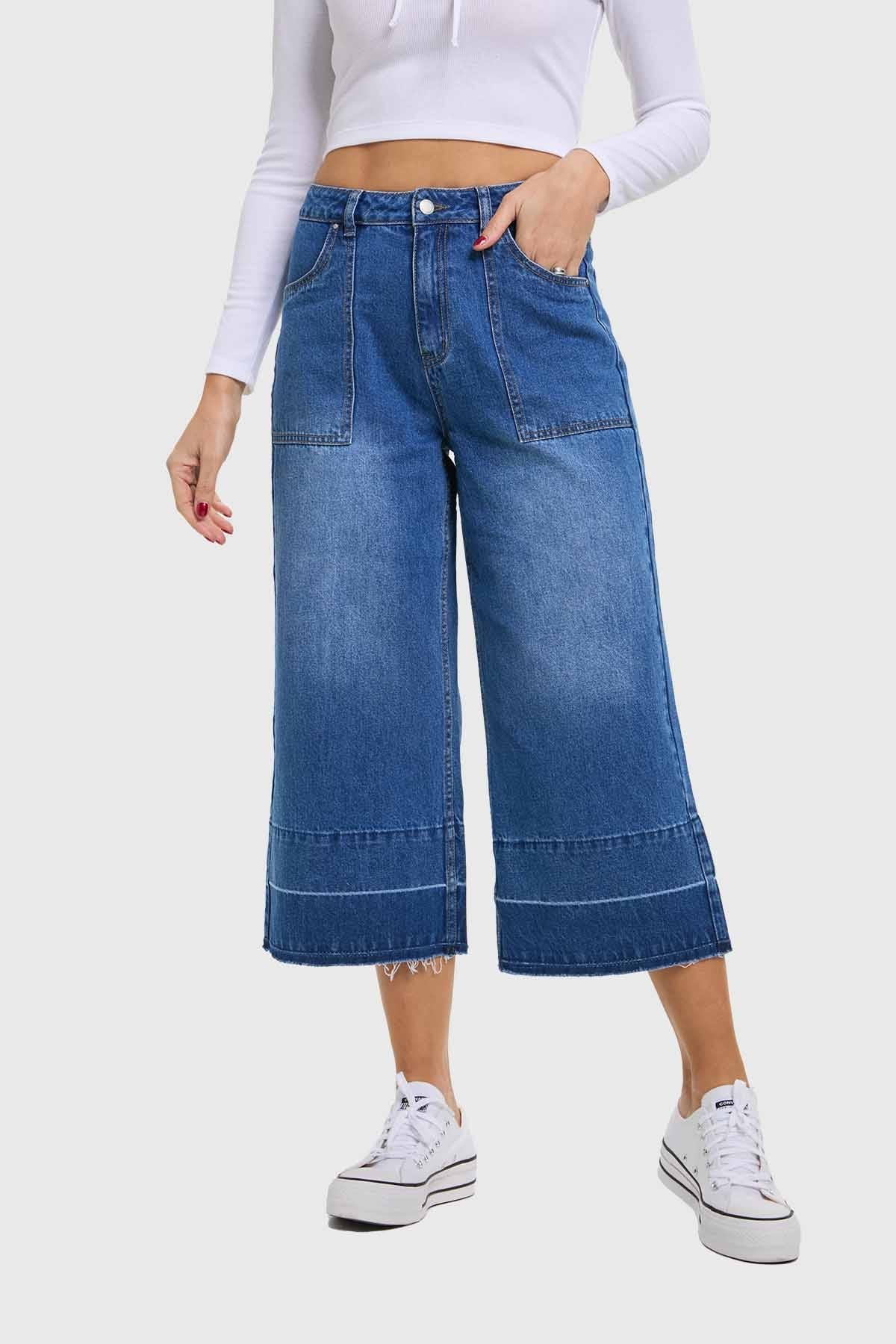Jeans Mujer Culotte Degrade Azul