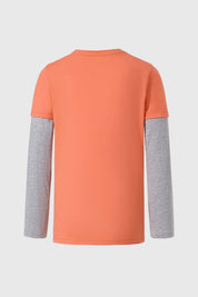 Polera Niño Doble Manga Básica Naranjo