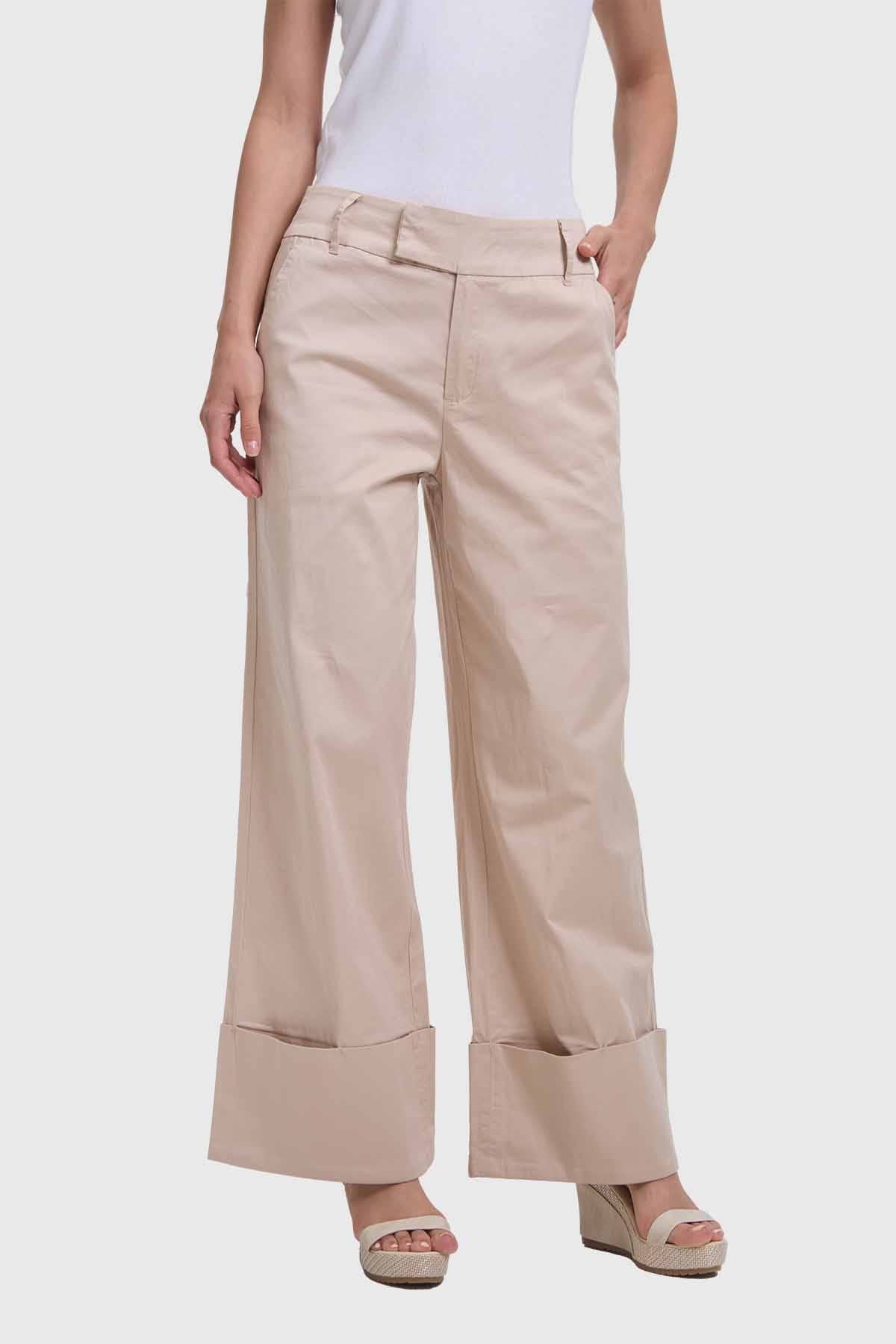 Pantalón Mujer Sastrero Basta Ancha Beige