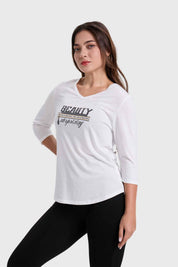 Polera Mujer Larga Aplicación Crudo