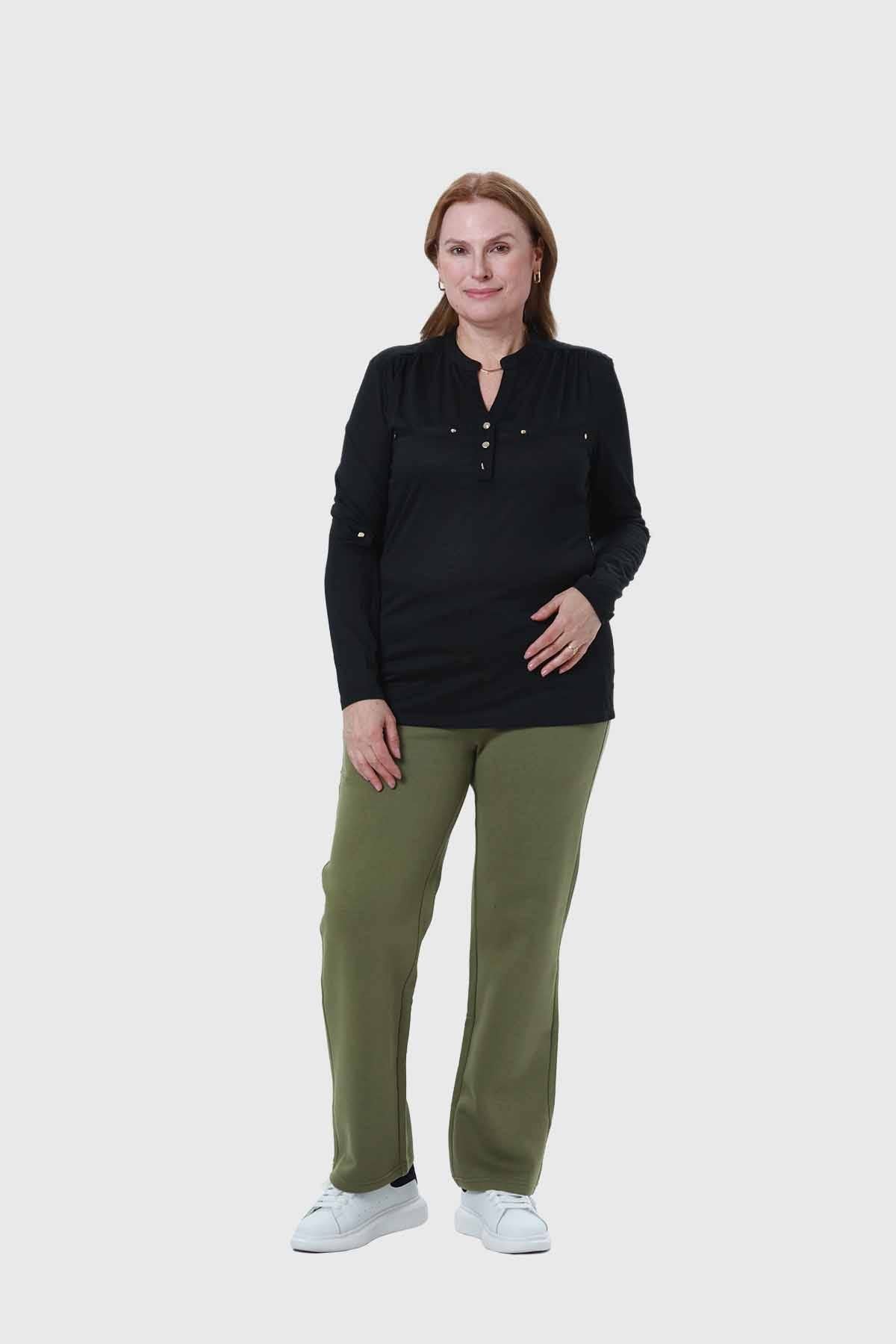 Polera Mujer Cuello Abotonado Negro