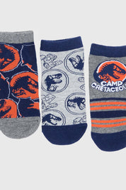 Calcetín niño azul con diseño de Jurassic World y dinosaurios.