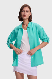 Blusa Mujer Abotonada Oversize Aqua