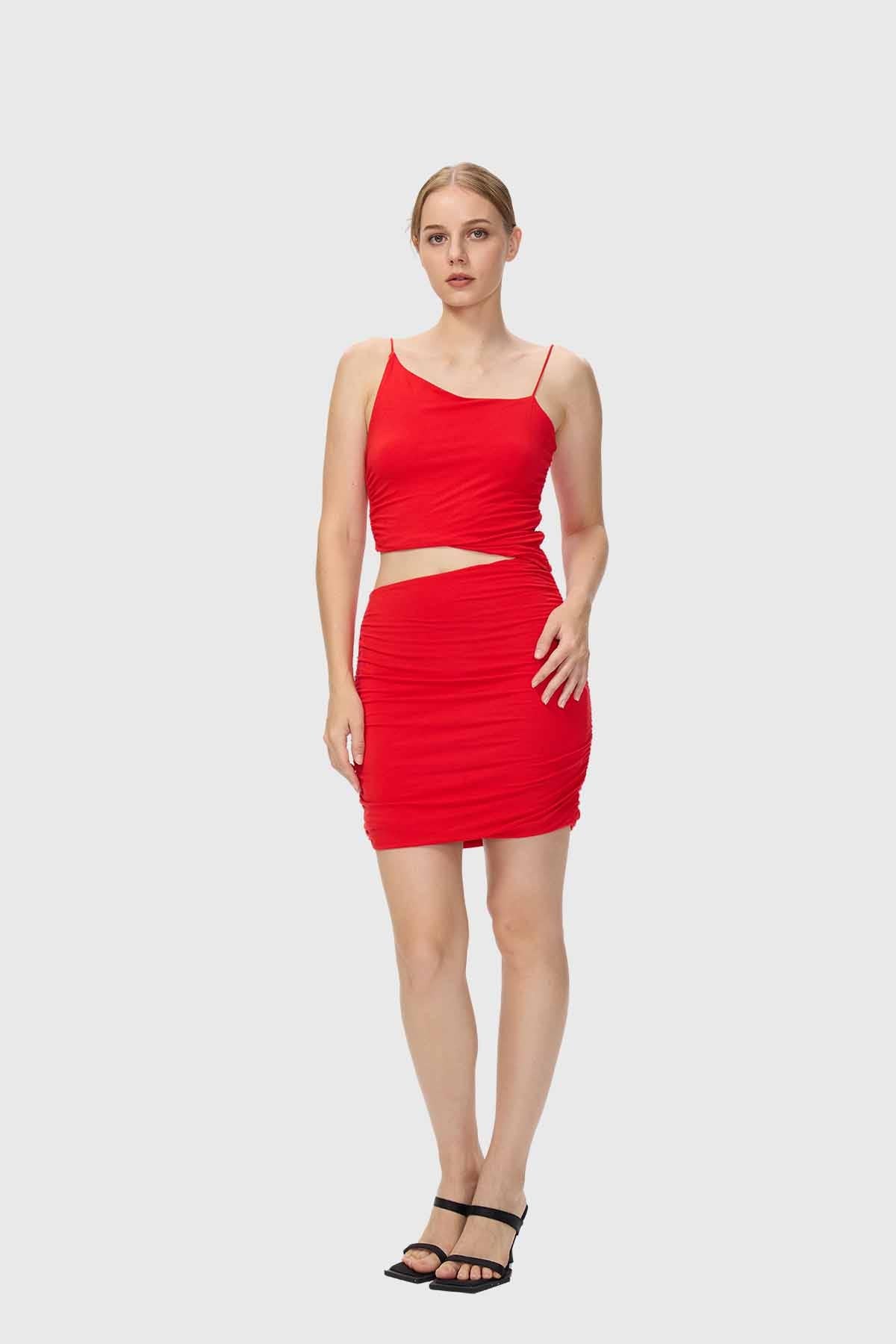 Vestido Mujer Asimétrico Drape Rojo