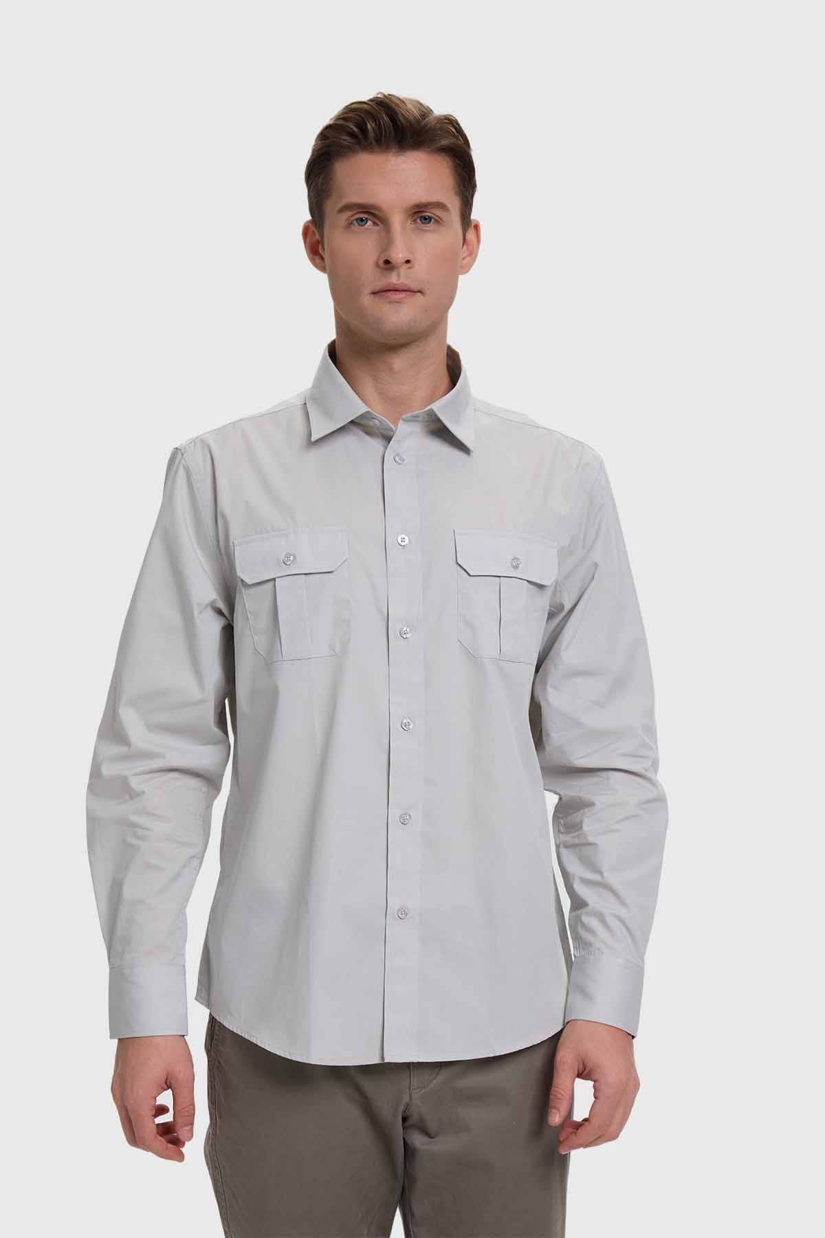Camisa Hombre Doble Bolsillo Gris