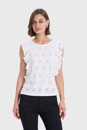 Polera Mujer Vuelos Y Borderie Crudo