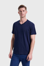 Polera Hombre Cuello V Básica Azul