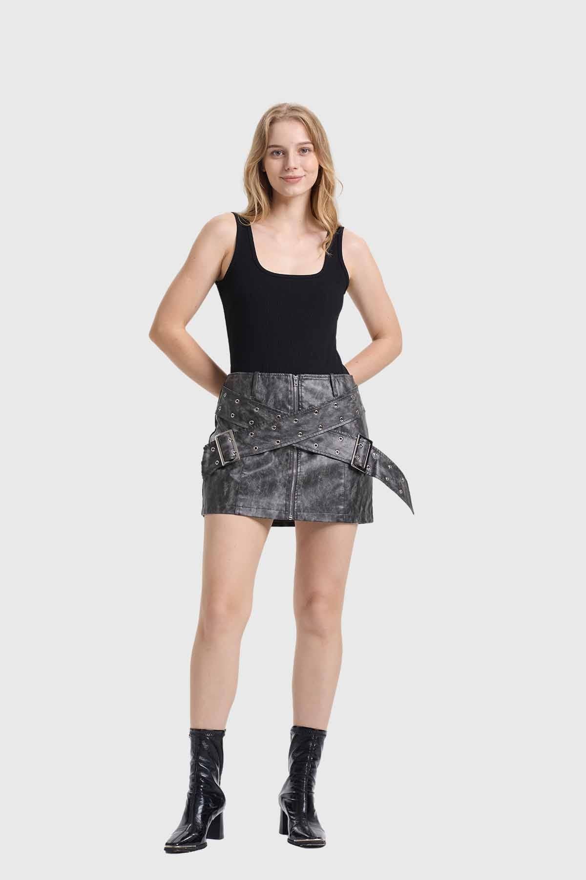 Falda Mujer Cinturónes Negro